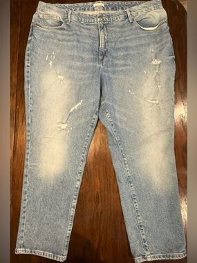 Good American Size 18 Good Classic High Rise Distressed Straight Leg Blue Jeans